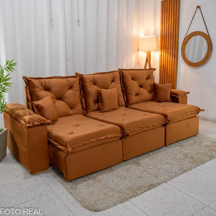 Sofá Retrátil Reclinável Porto Madri 2.70m Veludo Terracota - D28 Pró Aditivada(rufer) - Imagem 5
