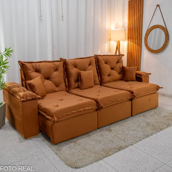 Sofá Retrátil Reclinável Porto Madri 2.70m Veludo Terracota - D28 Pró Aditivada(rufer)