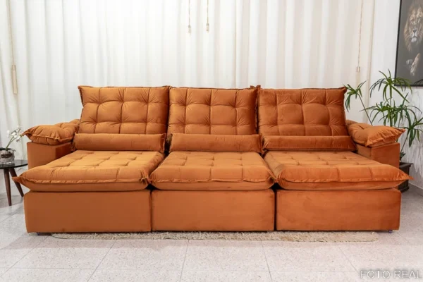 Sofá Retrátil Reclinável Emanuelly 3.20m Veludo terracota 03 - D28 Soft -rufer