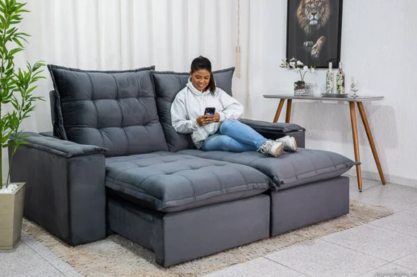 Sofá Retrátil Reclinável Atenas 2.10m Veludo D33 e Molas Ensacadas (ruffer)