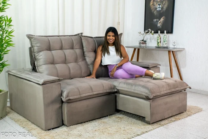 Sofá Retrátil Reclinável Atenas 2.10m Veludo D33 e Molas Ensacadas (ruffer) - Imagem 2