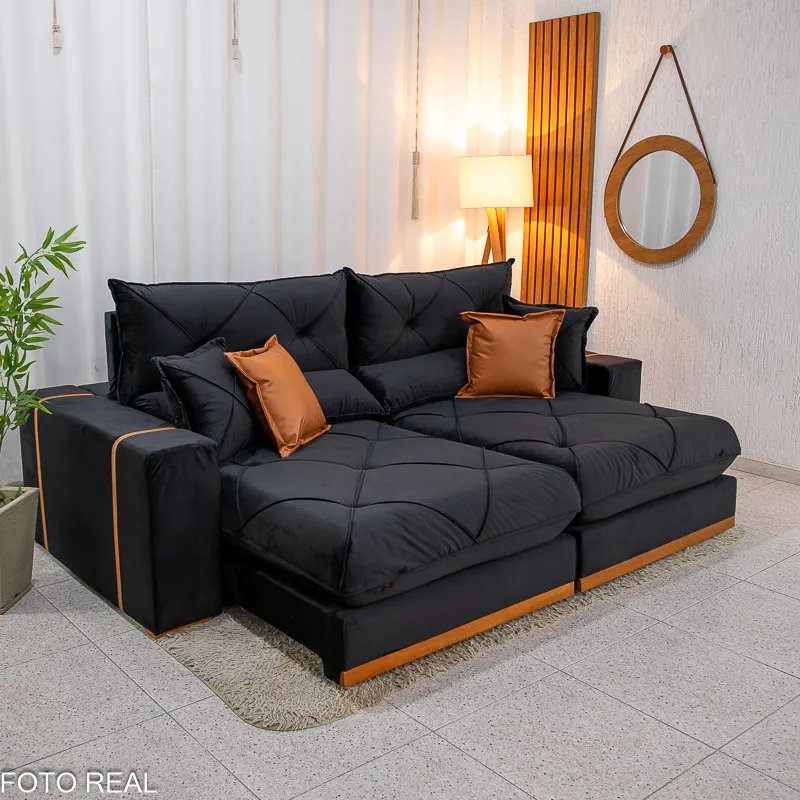 Sofá Retrátil Reclinável Gran Bello 2.50m Veludo  - D33 e Molas Ensacadas Pocket (tt-rf-ld) - Imagem 5