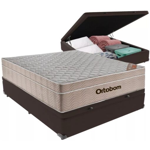 Colchão Casal Airtech Springpocket + Base Box Baú 138x188– ORTOBOM + BIOSTAR (tt).