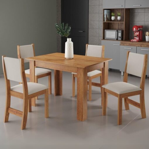 .Mesa Palace/Perla Mel com 4 Cadeiras Sol Linho Bronze – VIERO MÓVEIS(total).