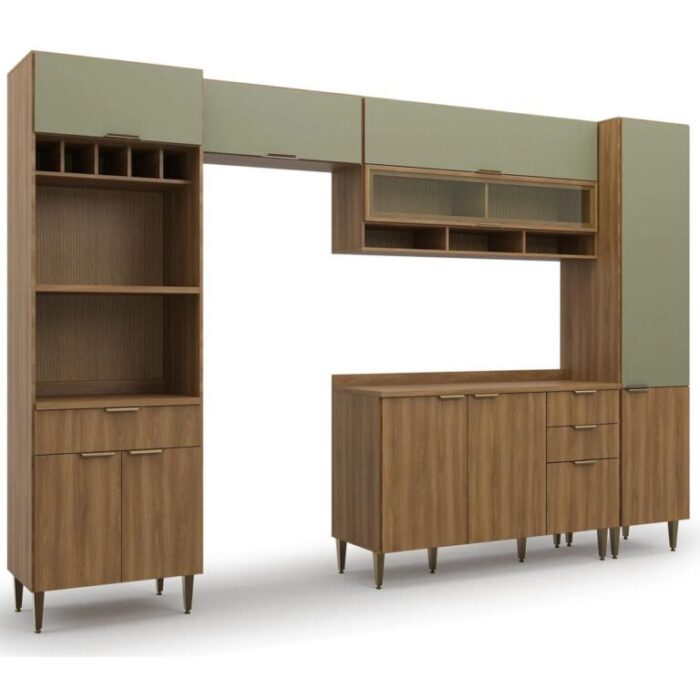 Cozinha 5 Peças Paris Nogal Manchester/Verde Matte – BATROL MÓVEIS (tt) - Imagem 4