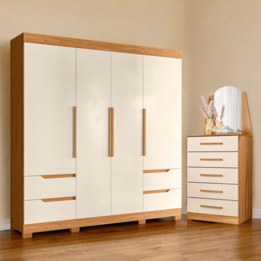 Guarda-Roupa 4 Portas Vivacce + Cômoda Veneza Cinamono/Off White – MÓVEIS ALBATROZ (tt)