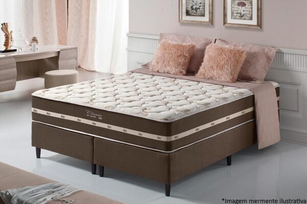 .Cama Queen – Colchão De Molas Classic + Base Box Bipartido  46cmx158cm x198cm (prem).