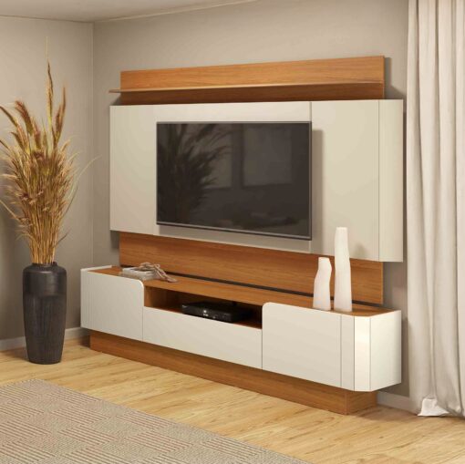 Painel + Rack até 65″ TB116L Off White/Freijó – DALLA COSTA (tt)
