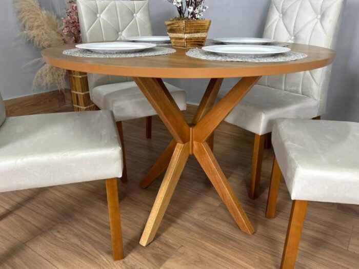 .Mesa de Jantar Simpatia 1.08×1.08 Circular Com 4 cadeiras Jasmim – Cinamomo/Bege(lord). - Imagem 2
