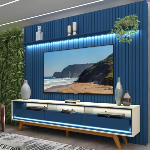 Painel até 85″ Nobre 230 Azul + Rack Requinte 212 Off White/Azul – GELIUS (tt)