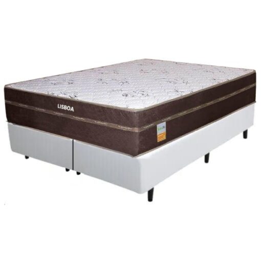 Colchão Queen Lisboa D28 + Base Box Simples Corino 158x198 – ECOTEC + ALTO NÍVEL CAMAS E COLCHÕES (tt).