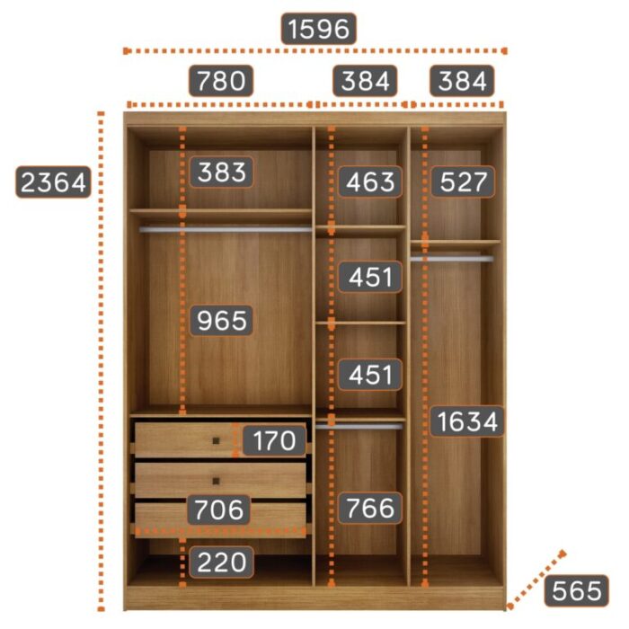.Guarda-Roupa Modulado Rizon 001(Dois Módulos 4 Portas + Um Módulo Canto Oblíquo) Cumaru/Fendi – NOVO HORIZONTE(total). - Imagem 4