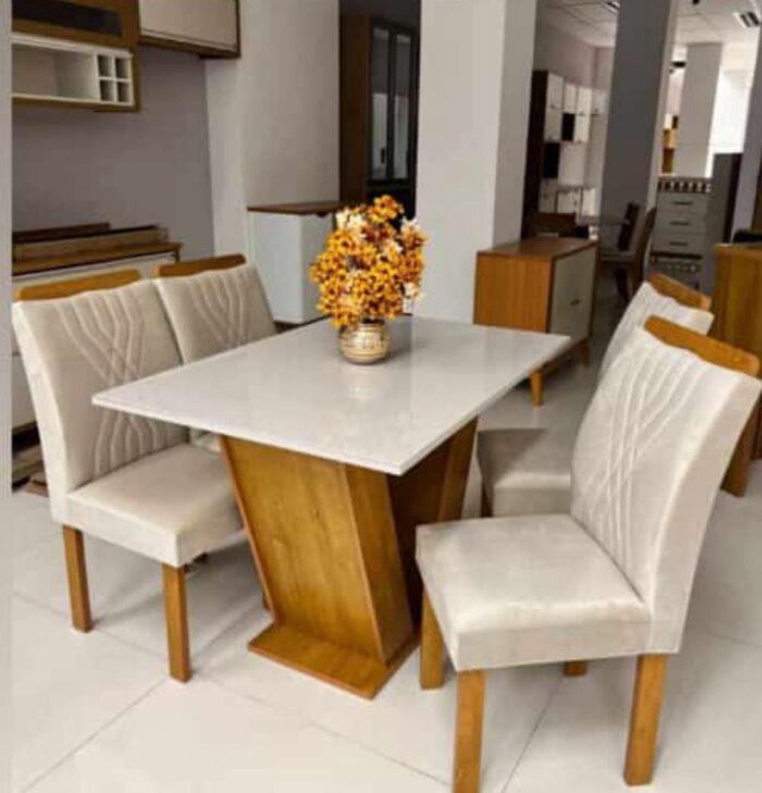 .Mesa Classic 1,20 x 80 MDF com tampo vidro 4 cadeiras madeira maciça( premier). - Imagem 2