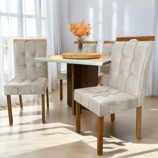 .Mesa Salinas 120 Cinamomo/Off White com 4 Cadeiras Sophia Veludo Preto – AVALON DECOR + WM DECOR(total).