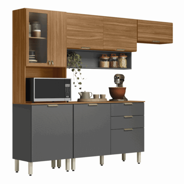 Cozinha Completa com Balcão Alba Amêndola/Grafito Prime TX – DEMÓBILE (tt)