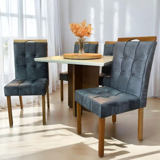.Mesa Salinas 90 Cinamomo/Off White com 4 Cadeiras Sophia Veludo Preto – AVALON DECOR + WM DECOR(total).