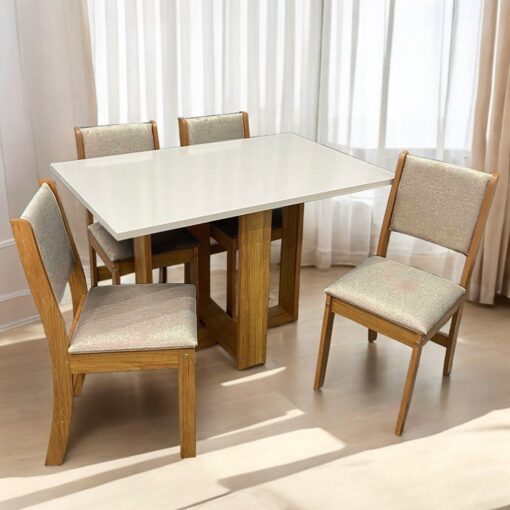 .Mesa 4 Cadeiras Magic Mel/Blonde com 4 Cadeiras Sol Linho Bronze – VIERO MÓVEIS (TOTAL).