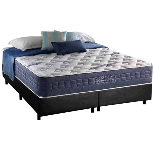 Colchão Queen Blue Sea D28 + Base Box Simples Corino 158x198 – ANJOS COLCHÕES + ALTO NÍVEL CAMAS E COLCHÕES (tt).