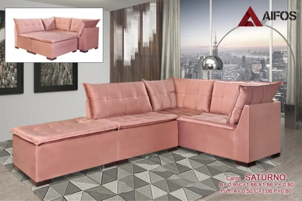 Sofá de Canto com Puff 5 Lugares Saturno 186cm x 186cm (pr)