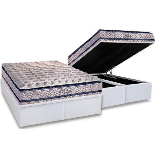 Colchão Queen Blue + Base Box Baú Corino 158x198 – PAROPAS + ALTO NÍVEL CAMAS E COLCHÕES (tt).