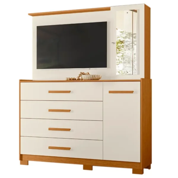 Cômoda Ilhabela com Painel para TV 4 Gavetas 2 Portas e Espelho Albatroz (pr)