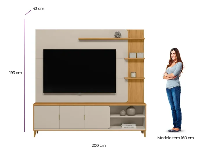 Estante Home Para Tv 70 Polegadas Napoli Linea Brasil Cor tauari/off white fosco (rn) - Imagem 3