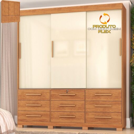 Guarda-Roupa 3 Portas Toronto RP1930 2,00 m Cinamomo/Off White/Cinamomo – FELLICCI (tt)