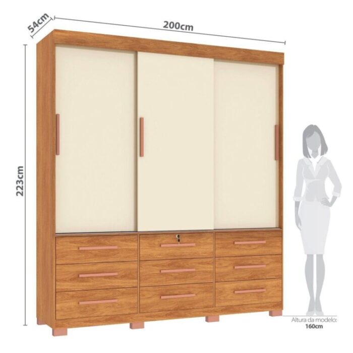 Guarda-Roupa 3 Portas Toronto RP1930 2,00 m Cinamomo/Off White/Cinamomo – FELLICCI (tt) - Imagem 6