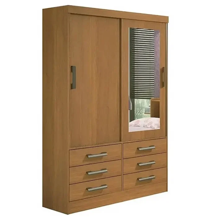 Guarda Roupa Meridian 2 Portas 6 Gavetas Solteiro com Espelho (pr) - Imagem 2
