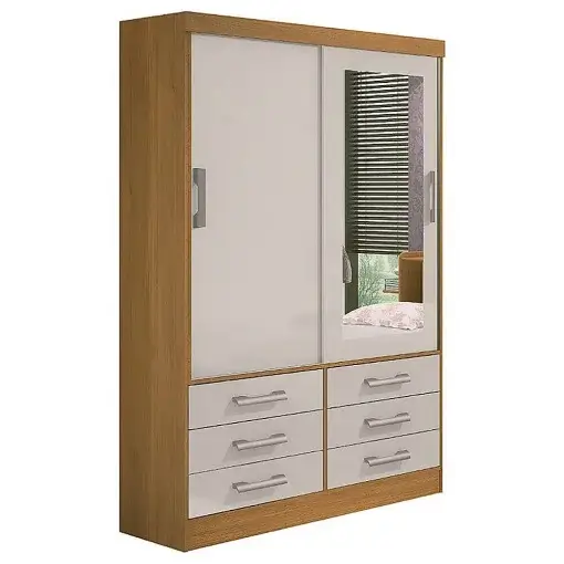 Guarda Roupa Meridian 2 Portas 6 Gavetas Solteiro com Espelho (pr)