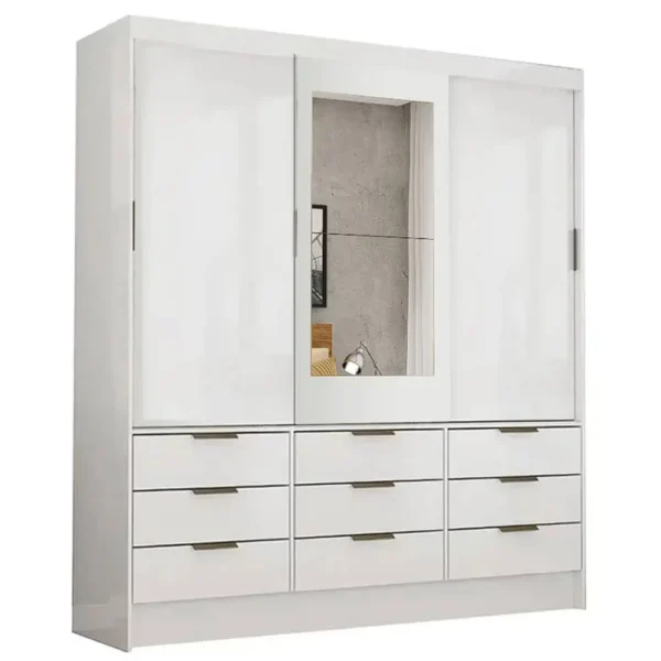 Guarda Roupa Sevilha Casal com Espelho 3 Portas 9 Gavetas Carioca (pr)