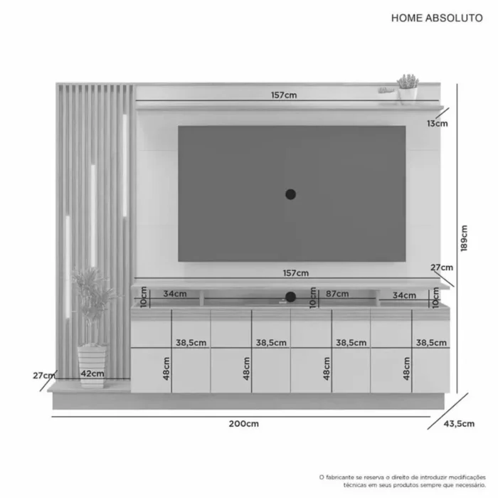 Home Absoluto Estante para TV até 65 Polegadas com LED 4 Portas JCM (pr) - Imagem 6