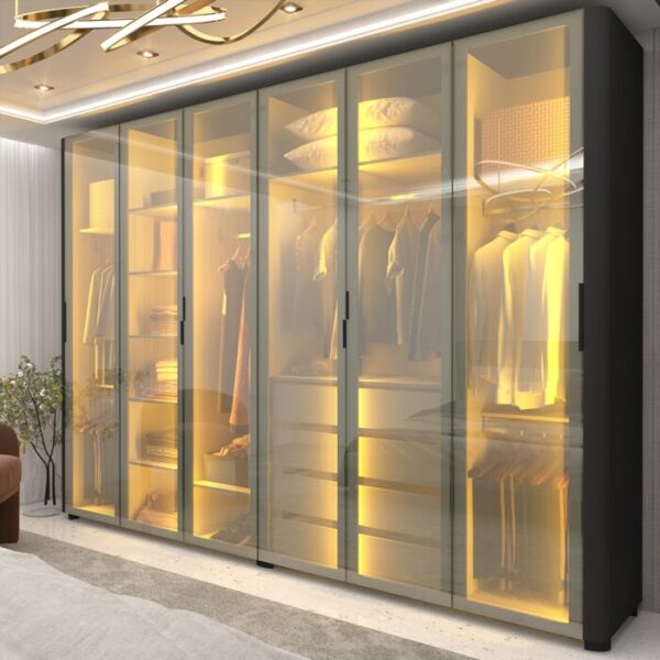 .Roupeiro Innova 6 Portas de Vidro Reflecta com LED 2.50m 100%MDF C/ Pes(rn).