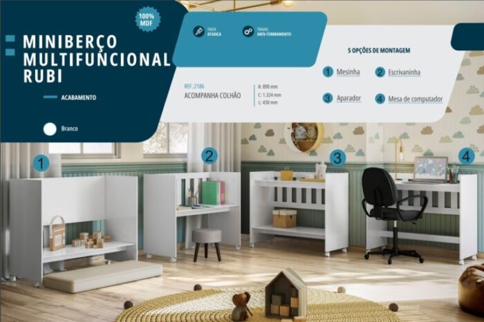 Miniberço Multifuncional Rubi Branco – TIGUS MÓVEIS (tt) - Imagem 4