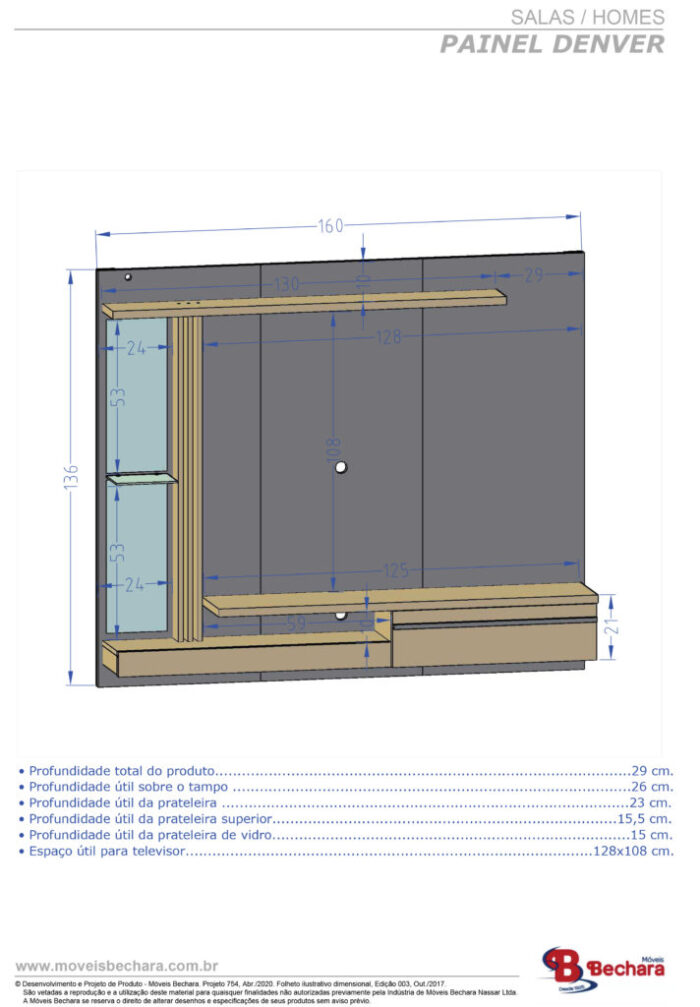 Painel até 55″ Denver Carrara/Cinamono – BECHARA (tt) - Imagem 5