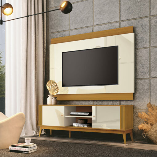 Painel + Rack até 60″ Legacy 1.6 Off White/Cedro Natural – EDN MÓVEIS (tt)