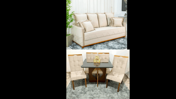 Sofá 3 lugares Vican Veludo  Larg. 2.00m - Molas Bonnel-Mesa Madri 90×90 com 4 Cadeiras Sophia/Capri Veludo-rt - Imagem 4