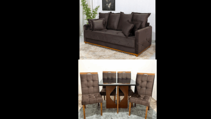 Sofá 3 lugares Vican Veludo  Larg. 2.00m - Molas Bonnel-Mesa Madri 90×90 com 4 Cadeiras Sophia/Capri Veludo-rt - Imagem 5
