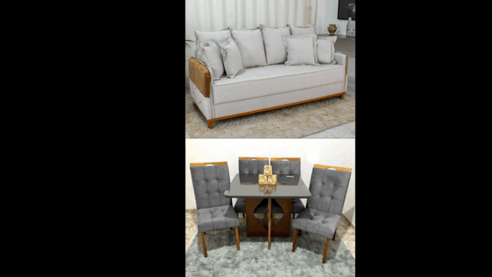 Sofá 3 lugares Vican Veludo  Larg. 2.00m - Molas Bonnel-Mesa Madri 90×90 com 4 Cadeiras Sophia/Capri Veludo-rt - Imagem 3