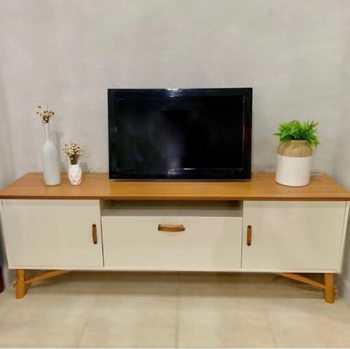 Rack até 75″ Felix Off White/Cedro Natural – EDN MÓVEIS (tt)