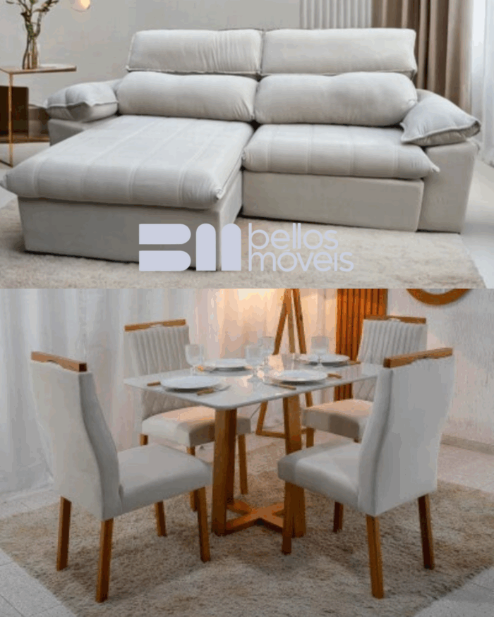 Sofá Retrátil e Reclinável Jackson 2,50 m Bege Veludo+Mesa Pedro Mel Vidro OFF 120×80 4 Cadeiras-t-r - Imagem 2