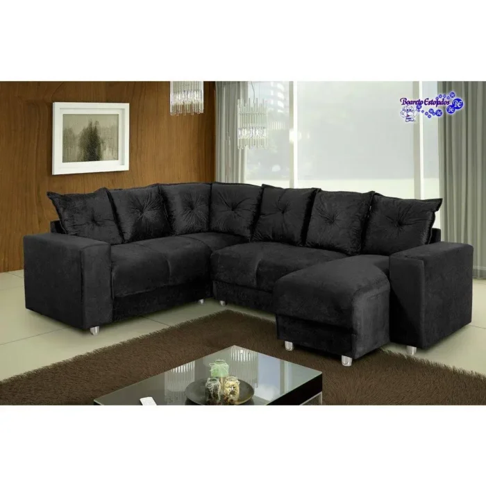 Sofá de Canto 5070 com Chaise 6 Lugares Suede (pr)