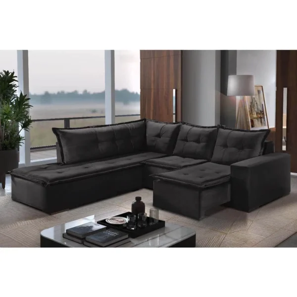 Sofá de Canto Denver 5 Lugares Retrátil Suede 197cm x 226cm (pr)