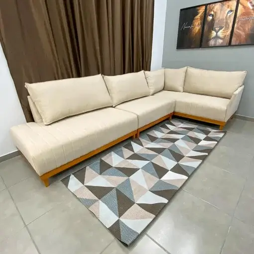 Sofá de Canto Eros em Linho 7 Lugares Com Chaise Luxury (pr)