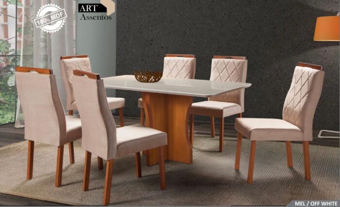 Mesa Bella 1,60x0,90 c/6 Cadeiras Lisboa VELUDO (rn)