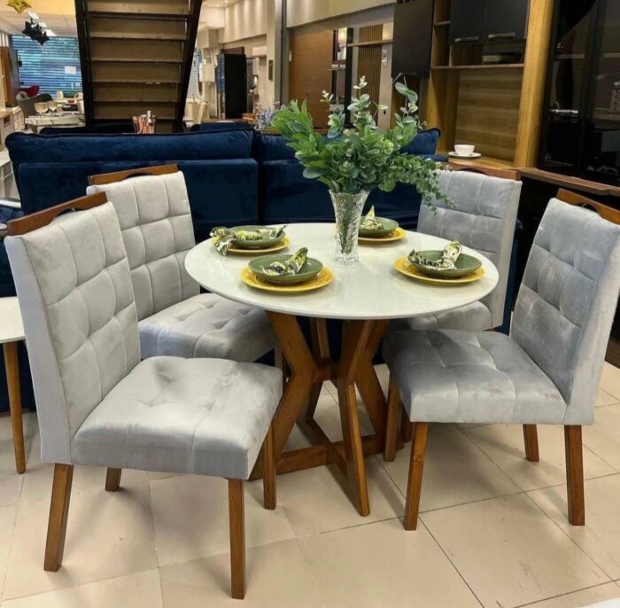 .Conjunto de Mesa Ibiza Redonda Com 4 Cadeiras Prata (premier).