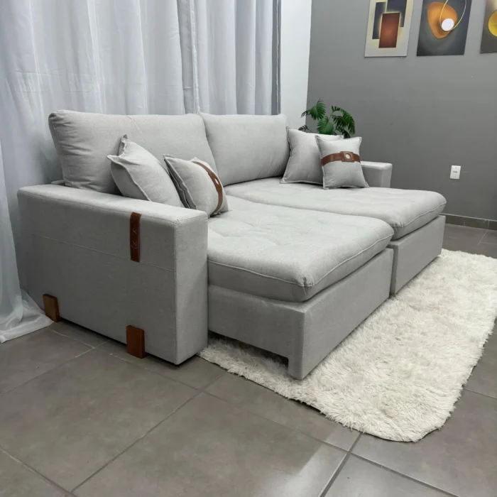 Sofá Cama Zeus 4 Lugares Retrátil e Reclinável 220cm Tecido Linho Innove (PR) - Imagem 4