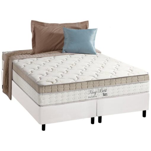 Colchão Queen King Best D28 + Base Box Simples Corino158x198 – ANJOS COLCHÕES + ALTO NÍVEL CAMAS E COLCHÕES (tt).