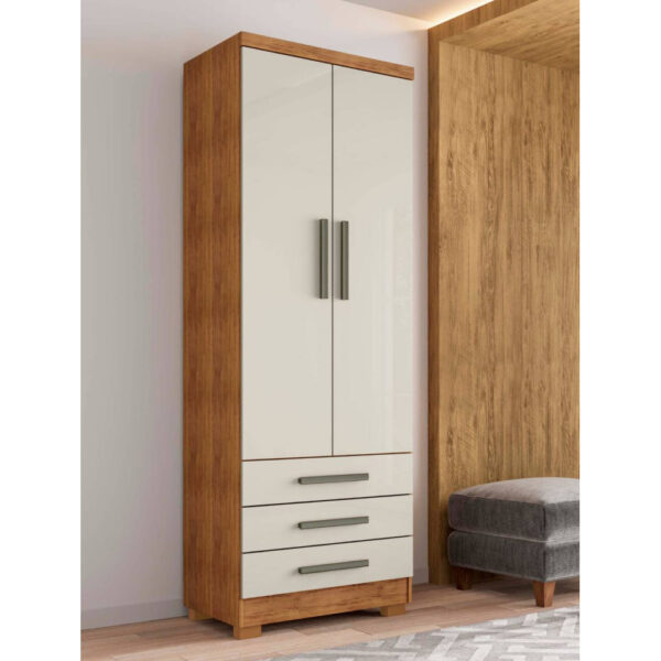 Guarda Roupa Floripa Solteiro 2 Portas 3 Gavetas Rud Rack - Cedro /Off white (rn)