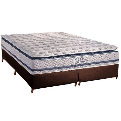 Colchão Queen Blue D33 + Base Box Simples Corino 158x198 – PAROPAS + ALTO NÍVEL CAMAS E COLCHÕES (tt).